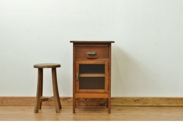 アンティーク家具　モールガラスの引き出し付きサイドデスク?(作業台・収納棚)