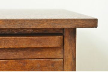 アンティーク家具　モールガラスの引き出し付きサイドデスク?(作業台・収納棚)