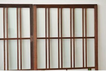 希少な色ガラス入りの素敵なデザインの格子ガラス引き戸3枚セット(裏障子付き)