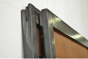 古民具・骨董　結霜ガラス入りの細身でシックな舞良戸2枚セット(ガラス帯戸、引き戸・帯戸)