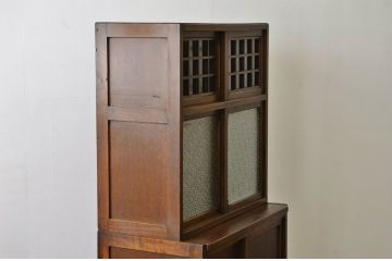 アンティーク家具　☆横幅75センチ　小振りなダイヤガラスの作業台付食器棚