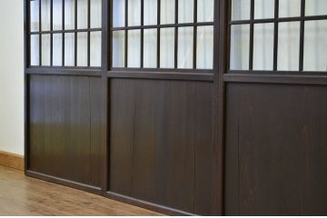 古民具・骨董　シックなガラス入り帯戸3枚セット(ガラス帯戸、引き戸・板戸)