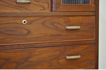 レトロ家具　昭和レトロ　モールガラスと小引き出し付きチェスト(箪笥・たんす)