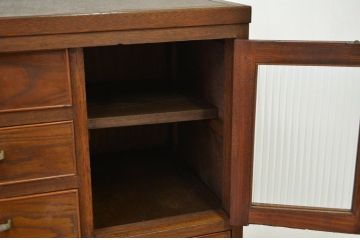 レトロ家具　昭和レトロ　モールガラスと小引き出し付きチェスト(箪笥・たんす)