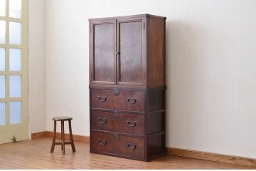 アンティーク家具　古民具・骨董 珍品希少!前面欅玉杢の重ね時代収納棚(箪笥・チェスト)