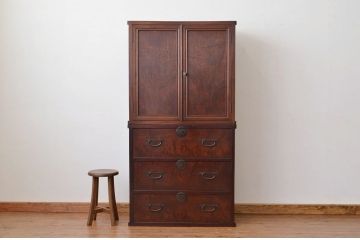 アンティーク家具　古民具・骨董 珍品希少!前面欅玉杢の重ね時代収納棚(箪笥・チェスト)