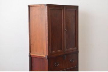 アンティーク家具　古民具・骨董 珍品希少!前面欅玉杢の重ね時代収納棚(箪笥・チェスト)
