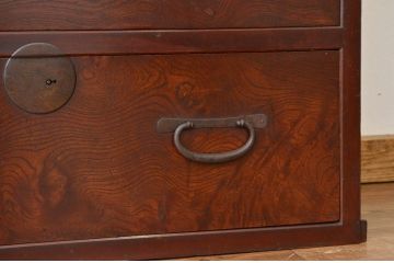 アンティーク家具　古民具・骨董 珍品希少!前面欅玉杢の重ね時代収納棚(箪笥・チェスト)