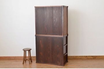 アンティーク家具　古民具・骨董 珍品希少!前面欅玉杢の重ね時代収納棚(箪笥・チェスト)