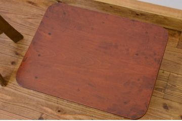 レトロ家具　昭和レトロ 天板一枚板のとても小さなかわいい角ちゃぶ台(折り畳みテーブル)