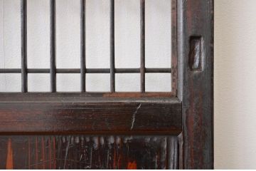 古民具・骨董 味わい深い古い木のシックな格子帯戸1枚(引き戸・板戸)
