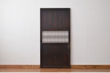 古民具・骨董 味わい深い古い木のシックな格子帯戸1枚(引き戸・板戸)