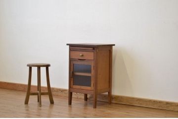 レトロ家具　昭和レトロ　モールガラスの引き出しテーブル付きサイドデスク?