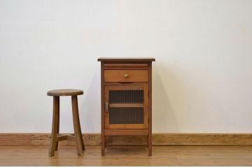 レトロ家具　昭和レトロ　モールガラスの引き出しテーブル付きサイドデスク?