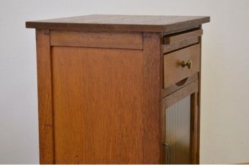 レトロ家具　昭和レトロ　モールガラスの引き出しテーブル付きサイドデスク?