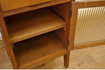 レトロ家具　昭和レトロ　モールガラスの引き出しテーブル付きサイドデスク?
