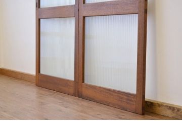 アンティーク 大版銀モールガラスの無垢材の引き戸2枚セット?(ガラス戸・建具)