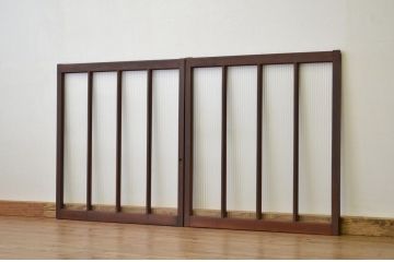 昭和レトロ 古い木のモールガラス引き戸2枚セット(窓・建具・ガラス戸)