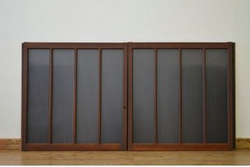昭和レトロ 古い木のモールガラス引き戸2枚セット(窓・建具・ガラス戸)
