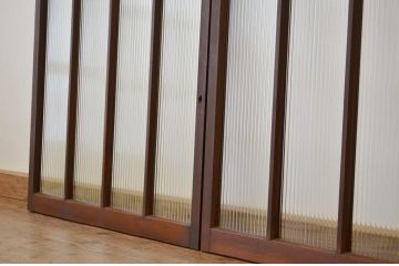 昭和レトロ 古い木のモールガラス引き戸2枚セット(窓・建具・ガラス戸)