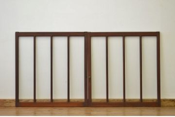 昭和レトロ 古い木のモールガラス引き戸2枚セット(窓・建具・ガラス戸)