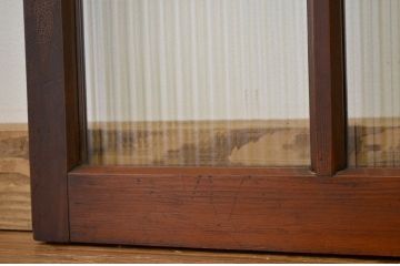 昭和レトロ 古い木のモールガラス引き戸2枚セット(窓・建具・ガラス戸)