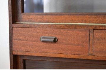 レトロ家具　昭和レトロ 結霜ガラス入り特大両面収納棚 引き出し付き(陳列棚・ショーケース・ガラスケース)