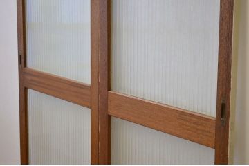 昭和レトロ 大版銀モールガラスのペイント引き戸2枚セット(5)(ガラス戸・建具)