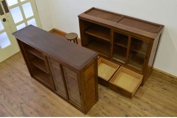 アンティーク家具　アンティーク　古いナラ材の上質な重ね食器棚(カップボード収納棚)