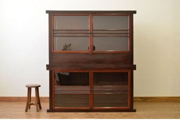 アンティーク家具　古民具・骨董　非常に珍しい　両面開き水屋箪笥(収納棚)