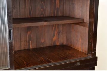 アンティーク家具　特大!　モールガラス二段重ね収納棚(食器棚)