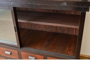 アンティーク家具　特大!　モールガラス二段重ね収納棚(食器棚)
