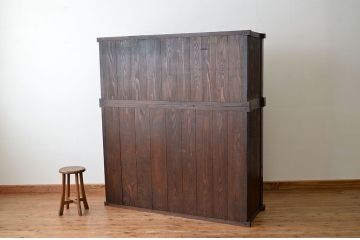 アンティーク家具　特大!　モールガラス二段重ね収納棚(食器棚)