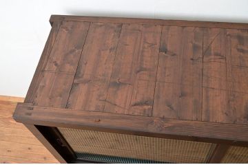 アンティーク家具　特大!　モールガラス二段重ね収納棚(食器棚)