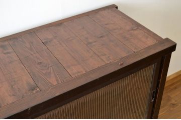 アンティーク家具　特大!　モールガラス二段重ね収納棚(食器棚)