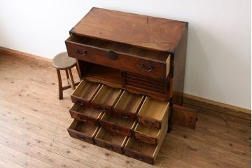 アンティーク家具　古民具・骨董　重厚な三方欅の上手帳場箪笥