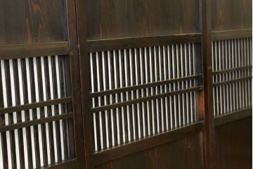 古民具・骨董　古い木の格子帯戸4枚セット(板戸・引き戸)