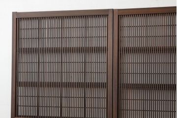 ★古民具・骨董　銀モールガラス入り裏障子付き格子戸2枚セット?(引き戸・建具)