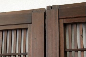 ★古民具・骨董　銀モールガラス入り裏障子付き格子戸2枚セット?(引き戸・建具)