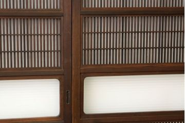 ★古民具・骨董　銀モールガラス入り裏障子付き格子戸2枚セット?(引き戸・建具)