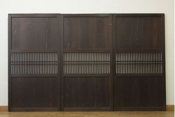 古民具・骨董　重厚な格子帯戸3枚セット(2)(引き戸・板戸)