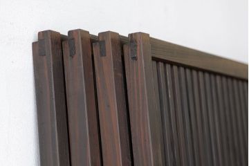 古民具・骨董　古い木のシックな裏障子付き格子4枚セット(引き戸・建具)