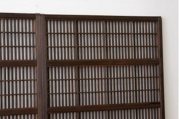 古民具・骨董　古い木のシックな裏障子付き格子4枚セット(引き戸・建具)