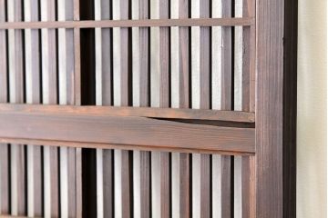 古民具・骨董　古い木のシックな裏障子付き格子4枚セット(引き戸・建具)