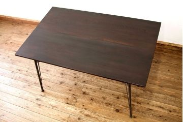 アンティーク家具　★アンティーク 天板無垢板の鉄脚テーブル?(作業台・アイアン)