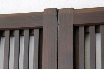古民具・骨董　古い木の裏障子付き格子4枚セット(引き戸・建具)