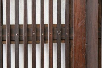 古民具・骨董　古い木の裏障子付き格子4枚セット(引き戸・建具)