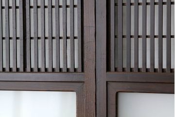 古民具・骨董　古い木の裏障子付き格子4枚セット(引き戸・建具)