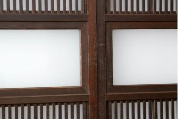 古民具・骨董　古い木の裏障子付き格子4枚セット(引き戸・建具)