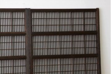 古民具・骨董　古い木の裏障子付き格子4枚セット(引き戸・建具)